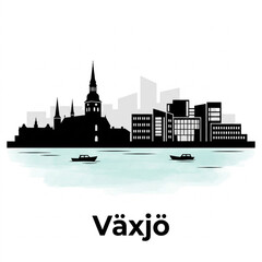 Obraz premium Växjö Sweden Skyline Silhouette – Eco-Friendly University City Vector Illustration