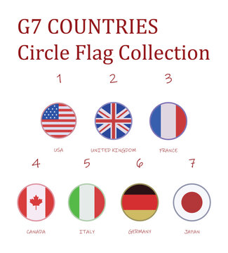 g7 countries circle flag collection with national round icons isolated on white background vector