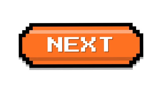 Orange Pixelated Next Button Graphic Element for Digital Interfaces.