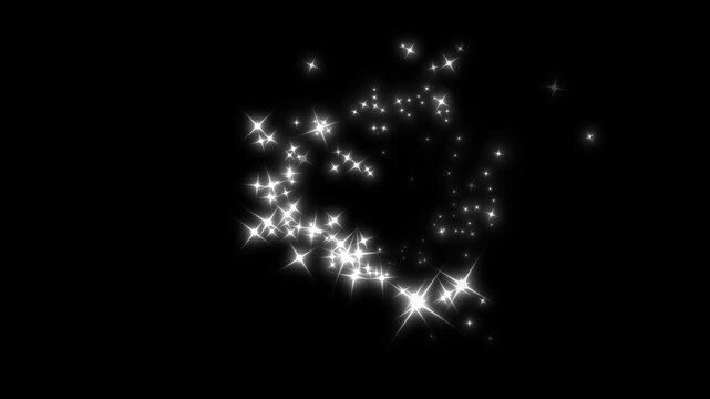 Sparkling white star particle animation on glowing celebration glitter line theme, magical sparkle dust, abstract shimmering line explosion overlay for content creators on black background. 4k video