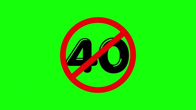 Green screen with forbidden number 40 symbols and prohibition signs in cinematic motion for commercial use