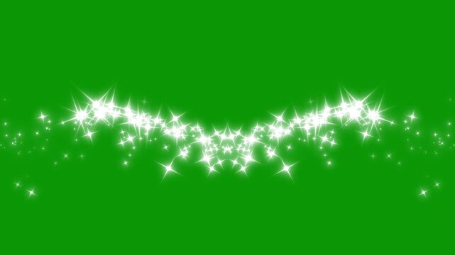 Luxury white glitter star particles animation fairy dust wand motion, sparkling line explosion effect, abstract festive magic bright light elements loop motion graphics template on green screen. 4k