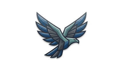 Fototapeta premium Stylized Eagle Emblem: A geometric, stylized illustration of an eagle with outstretched wings in shades of blue and grey, conveying strength and freedom.
