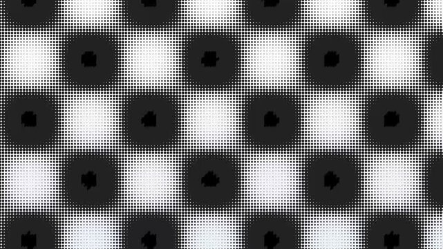 Abstract black and white checkered pattern with halftone dot texture effect