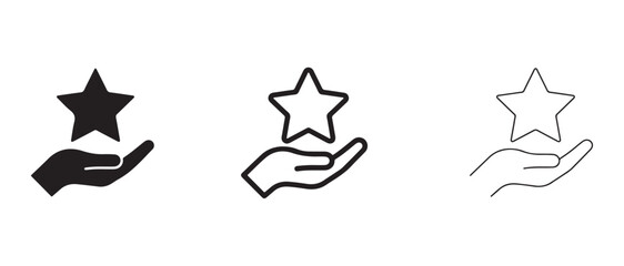 Fototapeta premium Hand Holding Star Icon Design Variations with Different Line Weights Isolated on Transparent Background
