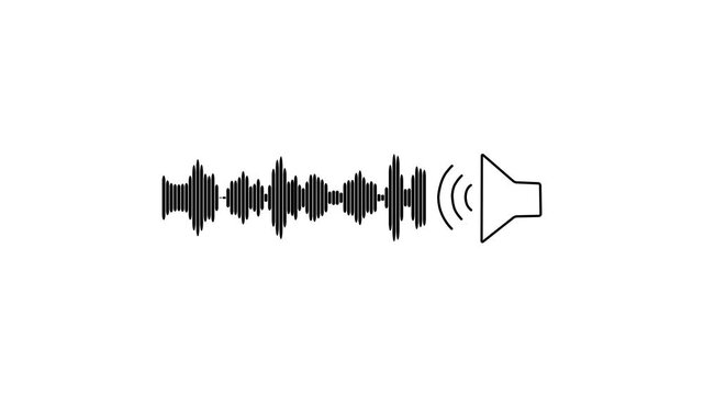 Digital Audio Waveform Visualizer Sound Frequency Spectrum Line Animation with Speaker Playing Voice Message and Music Rhythm Soundwave Icon on Clean White Background for Web Media Player