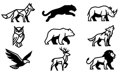 Modern Minimalist Wild Animal Line Art Vector Icons Geometric Black Beast Silhouette Graphic Design © Mdmahabur