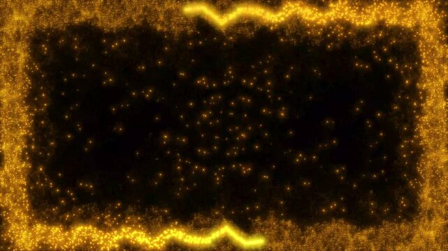 Glowing gold glitter frame element white luxury star particle border animation, festive holiday overlay for editing, abstract shimmering magical backdrop video on black background. 4k video