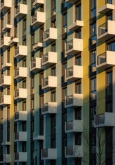 Fototapeta premium Abstract Architectural Detail of a Contemporary Residential Building with Vibrant Colors and Balconies