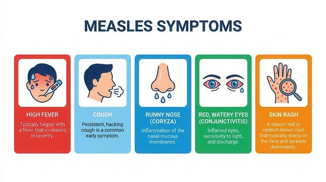 Information guide on measles symptoms and signs of viral infection for pediatric healthcare.
