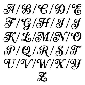 Elegant Script Alphabet Letters A to Z Arranged in Rows.