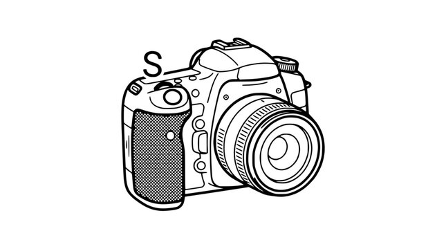 Digital SLR Camera Line Drawing Icon - Professional Photography Equipment