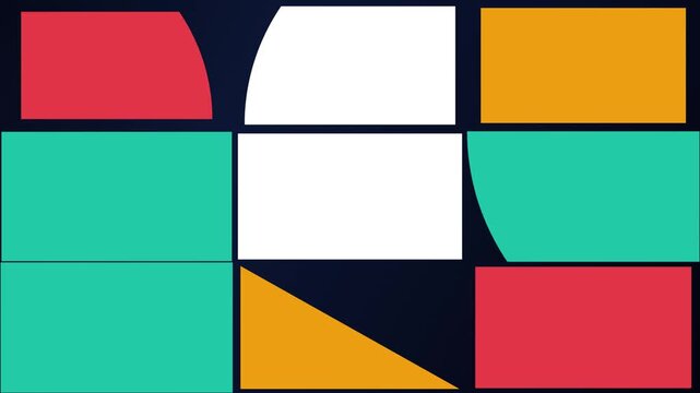 Abstract geometric pattern with colorful shapes and circles on a dark background