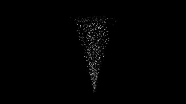 Abstract stream of sparkling white light particles flowing upwards on a dark black background