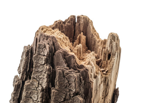 Old weathered tree stump with textured bark isolated on transparent background