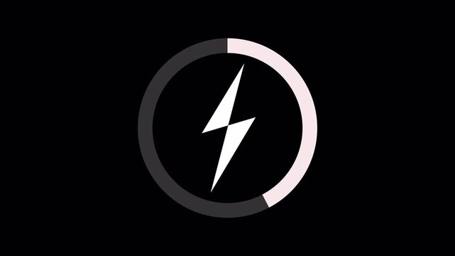  battery charging animation with power icon isolated with transparent background in 4k.