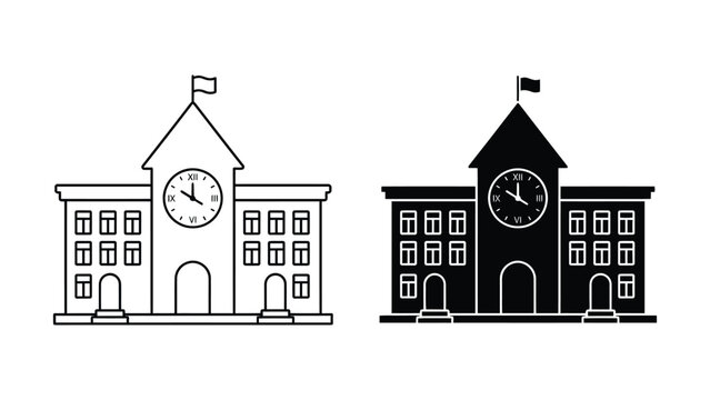 Two stylish clock tower buildings with transparent background illustration