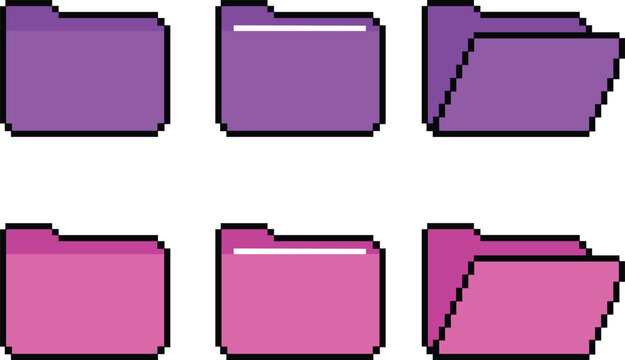 Pixel Art Folder Icons Set for Desktop UI Design Vector Illustration