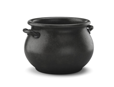 Empty Black Pot, Witch cauldron isolated on white. 3d illustration