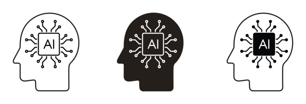 Artificial Intelligence Profile Icon, head with Artificial intelligence AI processor chip, vector illustration