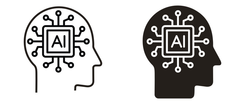 Artificial Intelligence Profile Icon, head with Artificial intelligence AI processor chip, vector illustration