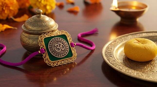 Elegant Om Rakhi with Traditional Indian Sweet Peda and Diya for Raksha Bandhan