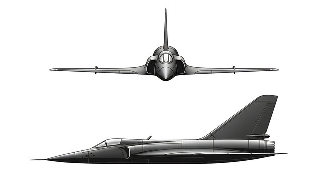 Military jet and fighter plane in flight formation