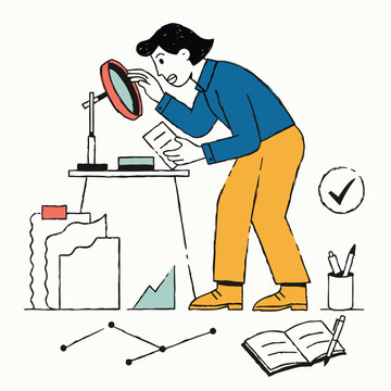 Man Reviewing Documents with Magnifying Glass