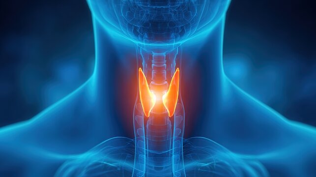 Thyroid Function Test Medical Illustration, Human Thyroid Gland Anatomy, Endocrine System Hormone Detection, Clinical Laboratory Blood Test Analysis, Hyperthyroidism and Hypothyroidism Diagnostic Heal