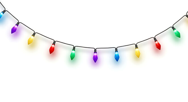 Colorful string of hanging holiday lights