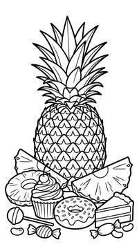 Intricate pineapple line art illustration.