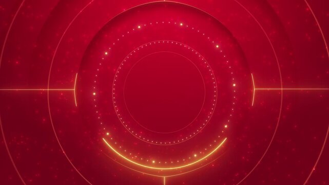 Gold red interface ring visual with bright particle arcs, smooth circular panels, and warm digital glow. Perfect for cinematic intros, alert graphics, tech promos, and motion overlays.