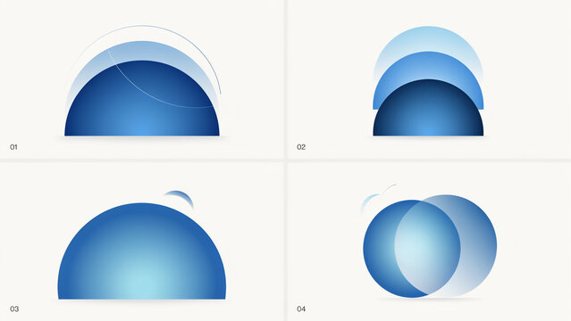 Modern abstract blue semi-circles and circles with subtle overlays and gradients on white