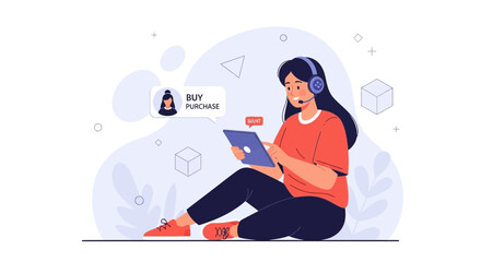 Obraz premium Customer Service Operator Handling Online Purchase Inquiry via Tablet and Headset