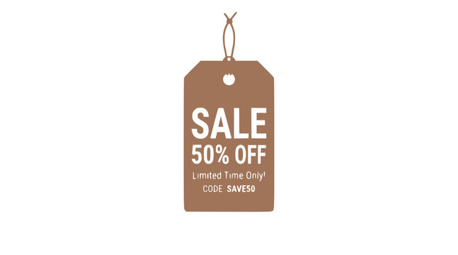 Brown Sale Tag 50% Off Limited Time Offer, Shopping Discount, Coupon Code