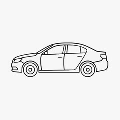 Fototapeta premium Creative Minimalist Line Drawing of a Black and White Sedan Car Silhouette with high quality professional line art symbols for modern creative design and digital branding projects