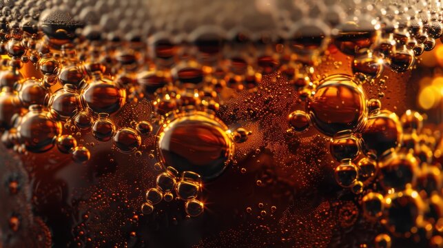 Sharp macro image showcasing dark beer in a glass