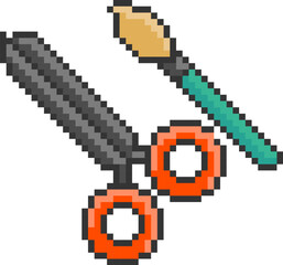Fototapeta premium Scissors And Brush Pixel Art