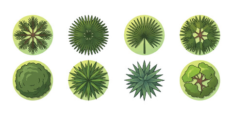 Set of eight green trees and shrubs seen from above for landscape design and architecture plans ©  Designer