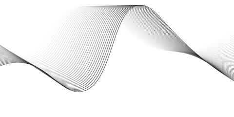 Fototapeta premium Thin wavy line abstract background. Wavy line horizontal divider outline minimalist background. Abstract black lines wave curve motion on white background. Vector Illustration.