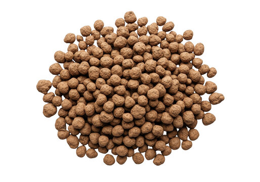 Pile of clay pebbles isolated on transparent background
