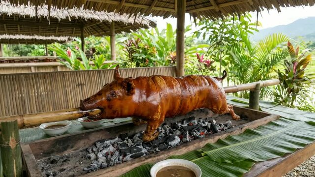 philippines lechon roasted pig close view food dish