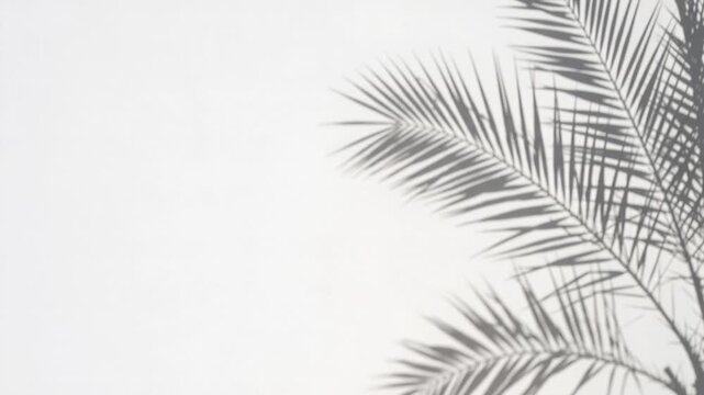 palm frond shadow moving in wind on bright white background with copy space for text video