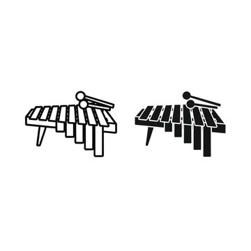 Orchestral marimba percussion instrument icon set with mallets for professional music design