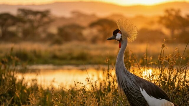 red crowned crane in kushiro marsh japan sunset light close up video