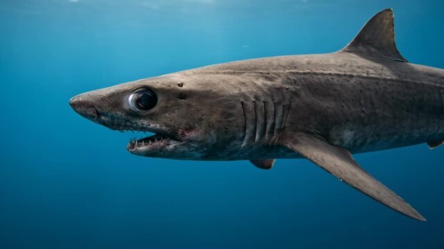 crocodile shark swimming in deep ocean near japan underwater video