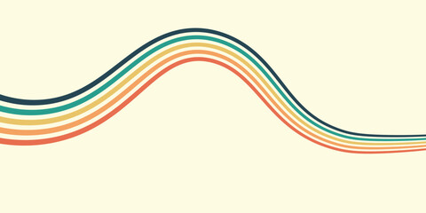 Obraz premium Abstract colorful 70s background vector. Vintage retro wallpaper with rainbow stripes and wavy lines. A 1970 color illustration suitable for posters, banners, decorative items and wall art.