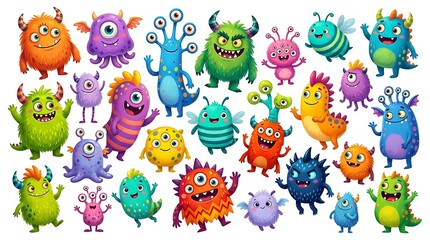 Obraz premium Set of cute colorful monsters isolated on white background