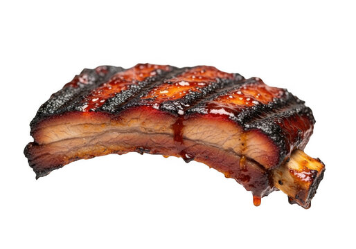 Grilled pork ribs with barbecue sauce isolated on transparent background