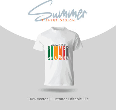 Colorful summer typography T-shirt design with palm tree silhouettes editable vector